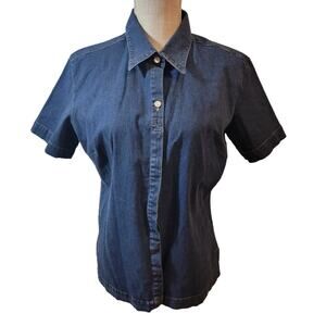 Levi's Red Tab Dark Blue Denim Short Sleeve Pearl Button Up Top Size Large